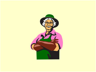 an old woman gardening, farming, planting