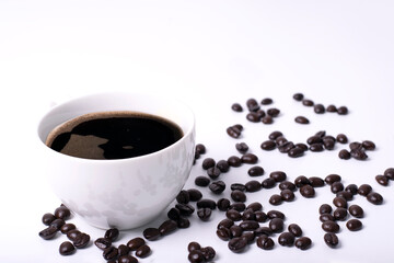 Cup of black coffee on white background