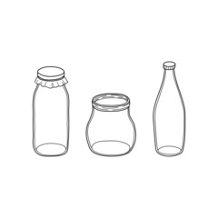 Hand drawn outline glass bottles.