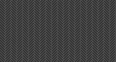 Herringbone floor pattern. Seamless tile texture. Timber masonry. Ceramic check background. Cladding subway print. Geometric architectural grid. Scandinavian black panel. Vector illustration