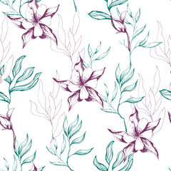 Light floral spring print, vintage seamless texture from hand drawn flowers on a white background.