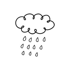 Doodle outline rainy cloud.