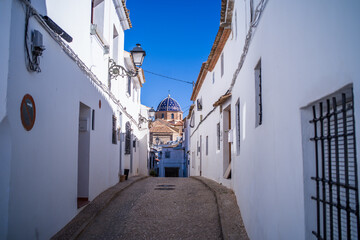 old town of altea streets with red-tiled white houses and sea views
