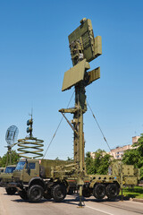 military mobile communications in full combat readiness on khaki off-road vehicles