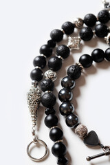 details  of  bracelet with black semipreciouse stones with natural lava, shungite,  hematite ...