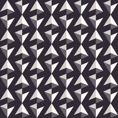 Vector abstract small geometric 3d triangular pyramid prism shape seamless pattern on black background. Minimal trendy architecture template. Use for interior decoration elements.