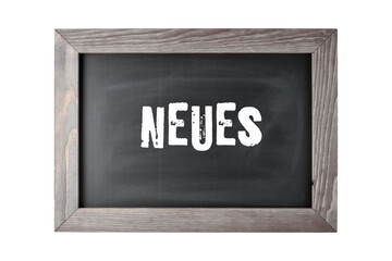 Vintage black board or school chalkboard with wooden frame and  german word Neues ( engl. news)...