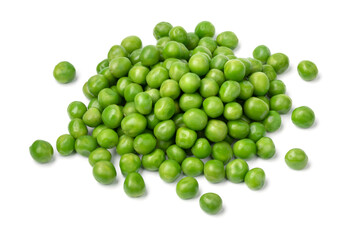 Heap of fresh green peas isolated on white background