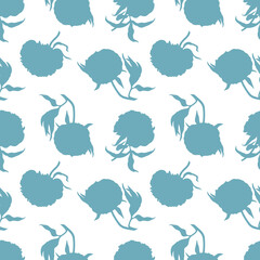 seamless pattern with blue silhouettes of peonies