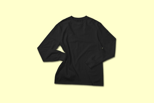 Black Long Sleeve T Shirt Top View With Creative Flat Lay Concept