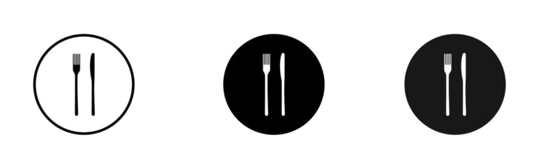 Fork and knife icon. Simple round cutlery icon for web and print isolated on white background.