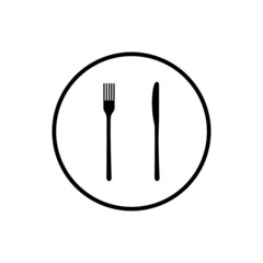 Fork and knife icon. Simple round cutlery icon for web and print isolated on white background.