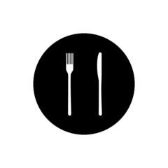 Fork and knife icon. Simple round cutlery icon for web and print isolated on white background.