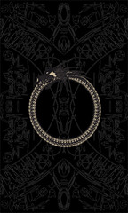 Tarot cards back design, back side. Ouroboros, serpent or dragon eating its own tail