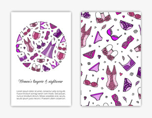 Card templates with women lingerie and nightwear.