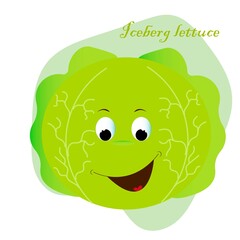 Cartoon fruits and vegetables with different emotions. Iceberg lettuce