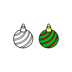 Doodle outline and colored Christmas ball.