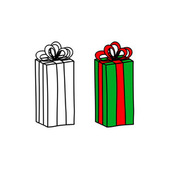 Hand drawn outline and colored gift box.