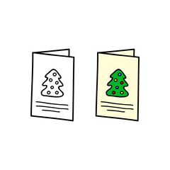Doodle outline and colored greeting card icon.