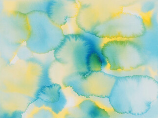 Yellow and blue colors watercolor background. Abstract primary colors