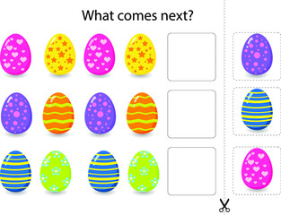 Continue the row. Montessori game for kids. Which egg is next?