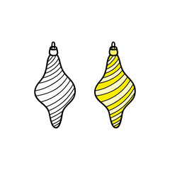 Doodle outline and colored Christmas toy.