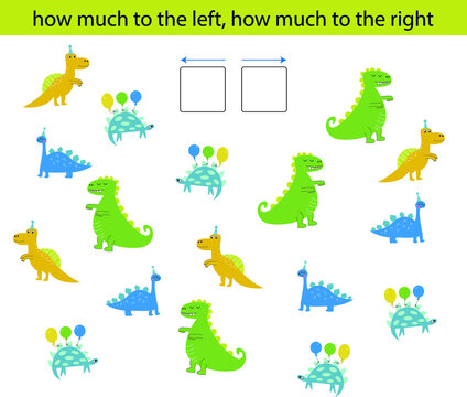 Left or right with dinosaurs. Logical worksheet for preschoolers. Montessori game for kids. A sheet for printing.