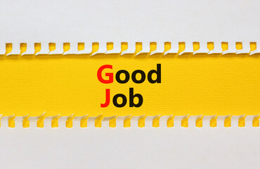 GJ good job abbreviation symbol. Concept words GJ good job on yellow paper on a beautiful yellow...