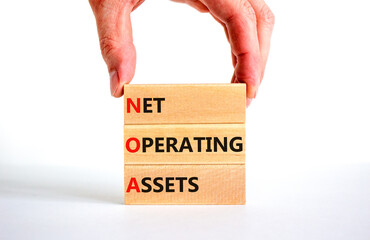 NOA net operating assets symbol. Concept words NOA net operating assets on blocks on a beautiful...