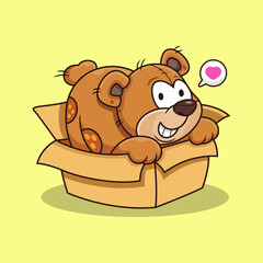 Happy bear with cardboard box cartoon. Animal vector icon illustration isolated on premium vector