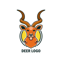 Deer logo with long horn. Logo vector icon illustration isolated on premium vector