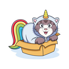 Cute unicorn in cardboard box. Animal vector icon illustration isolated on premium vector