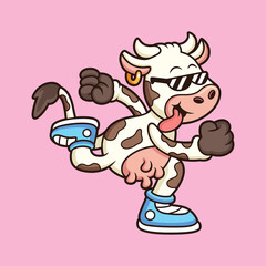 Cool cow with running pose cartoon. Animal vector icon illustration isolated on premium vector