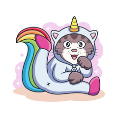 Cute cat unicorn with funny pose cartoon. Animal vector icon illustration isolated on premium vector
