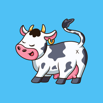 Cute cow with funny pose cartoon. Animal vector icon illustration isolated on premium vector