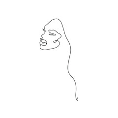Woman abstract portrait, continuous line drawing, face of the girl is a single line on a white background,  Vector illustration. Tattoo, print and logo design for a spa or beauty salon. Line art.