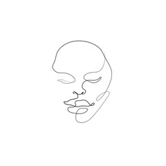 Woman abstract portrait, continuous line drawing, face of the girl is a single line on a white background,  Vector illustration. Tattoo, print and logo design for a spa or beauty salon. Line art.