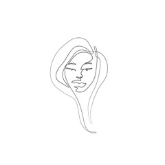 Woman abstract portrait, continuous line drawing, face of the girl is a single line on a white background,  Vector illustration. Tattoo, print and logo design for a spa or beauty salon. Line art.