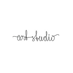 Art studio logo, inscription, continuous line drawing, hand lettering, print for clothes, t-shirt, emblem or logo design, one single line on a white background. Isolated vector illustration.