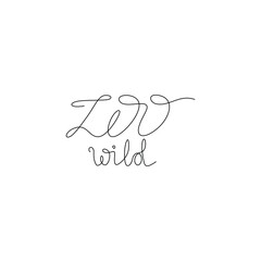 Zoo wild logo, inscription, continuous line drawing, hand lettering, print for clothes, t-shirt, emblem or logo design, one single line on a white background. Isolated vector illustration.