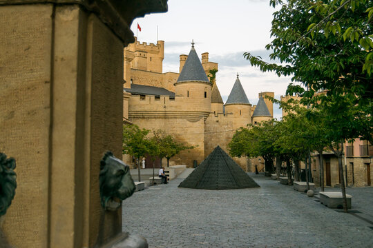 main gate of olite castle seen from the square