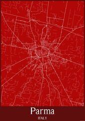 Red map of Parma Italy.