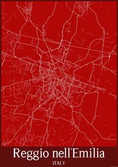 Red map of Reggio nell'Emilia Italy.