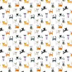 cats pussy pet vet happy jump playful play wrap seamless repeat pattern tile
