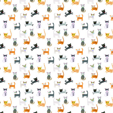 cats pussy pet vet happy jump playful play wrap seamless repeat pattern tile