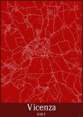 Red map of Vicenza Italy.