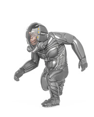 chimpanzee astronaut is running in white background