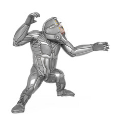 chimpanzee astronaut is attacking in white background