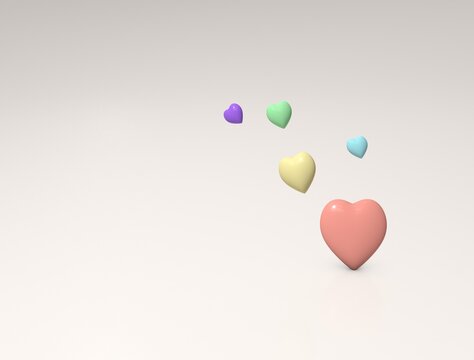 beautiful Hearts on white Bg Colored Hearts 3D render image HD
