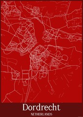 Red map of Dordrecht Netherlands.